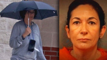 Ghislaine Maxwell walking on prison grounds under umbrella / Ghislaine Maxwell mugshot