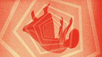 Silhouette of a girl falling over vertiginous pentagon spiral