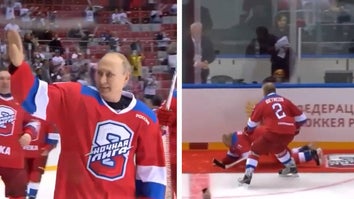 Russian President Vladimir Putin taking a victory lap after a hockey game