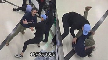 Mark Thomas tackling Leon Fabian at TSA security 