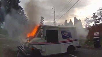 USPS mail truck engulfed in flames