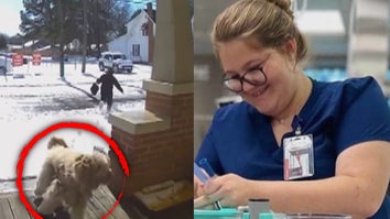 Home security footage of a woman abandoning a dog; veterinarian assistant Dason Garner, who attempted to rescue the dog