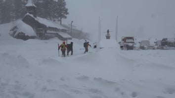 Still from video of skiers