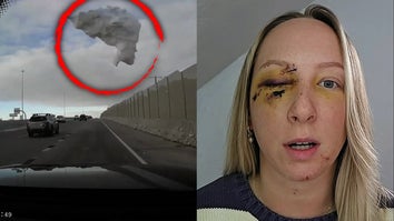 Dashcam video of ice about to crash through windshield, woman with a bruised eye from ice off a car