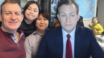 Robert Kelly, Marion Kelly, and Jung-a Kelly smiling in a family photo / Robert Kelly and 4-year-old Marion Kelly