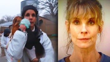Alexandra Paul holding a dog / Alexandra Paul mugshot