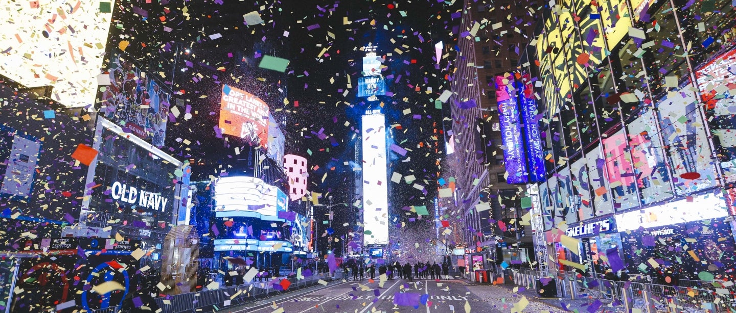 Ringing in 2021 in New York City's Times Square amid COVID-19 restrictions.