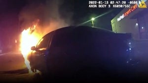 Policewoman Saves Unconscious Passenger From Car That Went Up in Flames