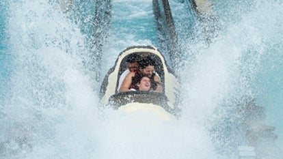 Saw Mill Log Flume Ride at Six Flags Great Adventure Theme Park.