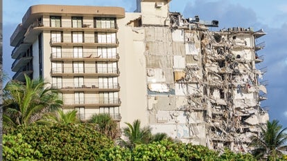 An exterior image of Champlain Towers partial building collapse.