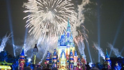 A stunning firework show is held at the Magic Kingdom Park in Walt Disney World Resort on July 1, 2021 in Lake Buena Vista, Florida.