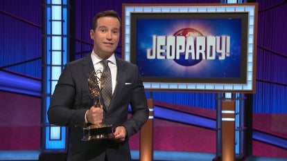 Mike Richards accepts the award for Outstanding Game Show for Jeopardy! during the 48th Annual Daytime Emmy Awards broadcast on June 25, 2021
