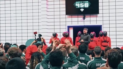 MrBeast appears in front of his 456 contestants in his version of 'Squid Game.'
