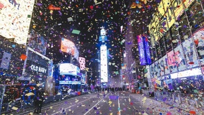 Ringing in 2021 in New York City's Times Square amid COVID-19 restrictions.