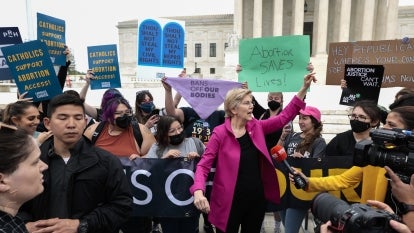 U.S. Sen. Elizabeth Warren (D-MA) speaks to pro-choice demonstrators outside of the U.S. Supreme Court Building on May 3, 2022 in Washington, D.C.