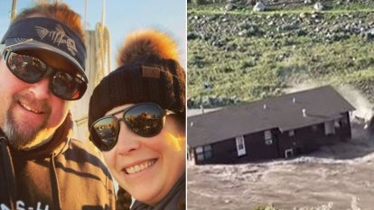 TJ and Victoria Britton escaped with some belongings and their pets before the historic flooding that has consumed parts of Yellowstone National Park swept their home away. 