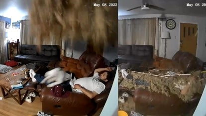 ‘Chill’ Man Watches TV After Ceiling Collapses on Him 