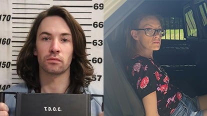 Image on left is a mugshot of Joshua Brown and image on right is image of Rachal Dollard handcuffed sitting in the back of a police car