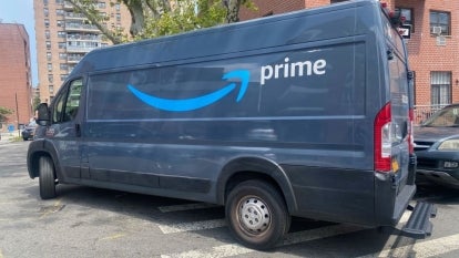 Amazon van parked in parking lot