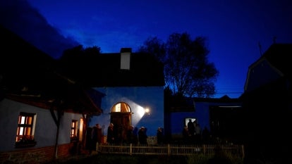 Nighttime shot of guest home in Romania