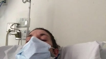 Duxbury mom Lindsay Clancy appears on her Zoom arraignment from her hospital bed.