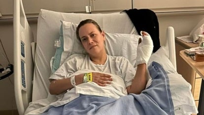 Carla Negron, white, laying in hospital bed