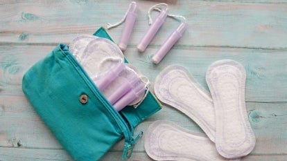 Menstrual bag with cotton tampons and sanitary pads