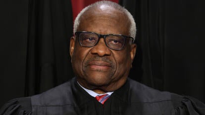 Supreme Court Associate Justice Clarence Thomas poses for an official portrait in 2022.