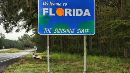 Welcome to Florida sign along U.S. Route 319 at the Florida/Georgia state line.