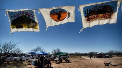 Photos from the Tohono O'odham Nation's 2017 protest against former President Donald Trump's proposition to build a new wall between the U.S. and Mexico.