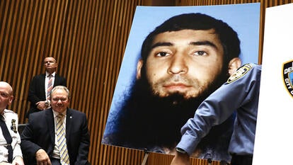 The NYPD shared a photo of Sayfullo Saipov during a press conference following the 2017 attacks.