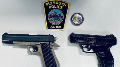 Two replica firearms were taken from the man, as well as a stiletto knife. 