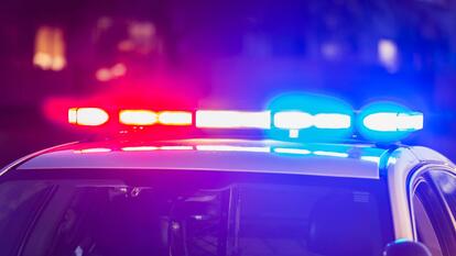 Flashing lights on top of police patrol car