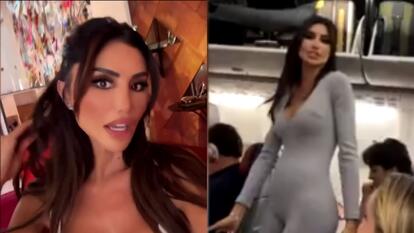 split images; left an image of morgan osman, right an screenshot of morgan osamn going on rant on plane