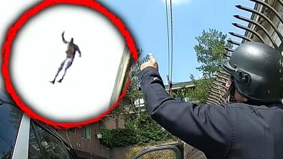 Robbery suspect jumps from roof.