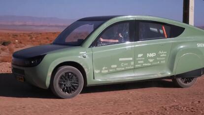 Solar-powered car Stella Terra drives in Morocco