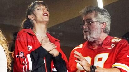Taylor Swift and Ed Kelce at a Kansas City Chiefs game.