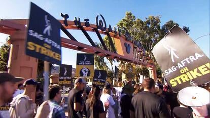 SAG-AFTRA members walk the picket line.