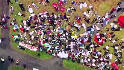 College Students participating in a pro-Palestine "die in"