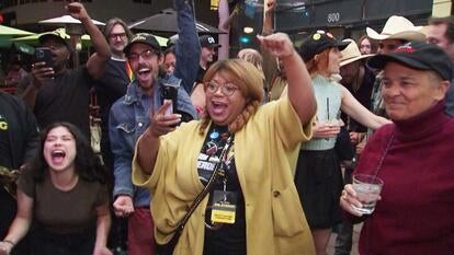 SAG-AFTRA members celebrate the end of the strike.