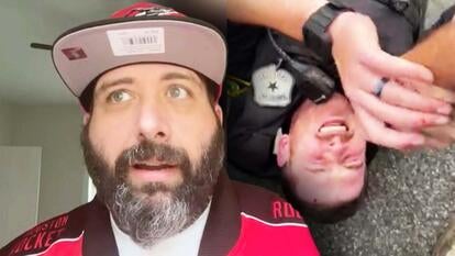 John Lally/ Police Officer being dragged to safety.