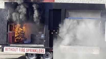 mock living room on fire