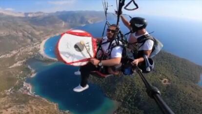 Percussionist, Ahmet Celik, also known as the Crazy Drummer, skydives while drumming.