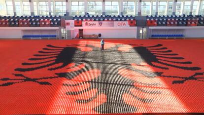 Origami mosaic of Albanian flag