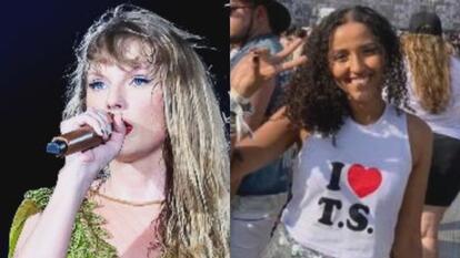 split image, Taylor swift on right, 23-year-old fan who passed away on left