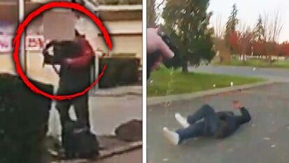 suspect with red circle / suspect on the floor