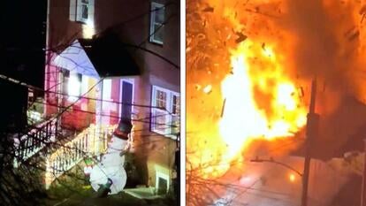 Before and during the house explosion