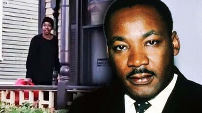 Woman holding a container of gasoline/ Martin Luther King Jr.