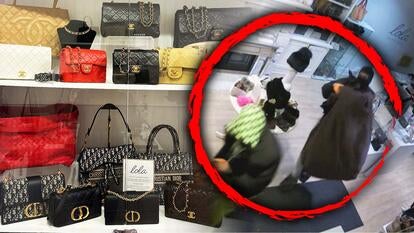  two burglars ransacking small business in a red circle