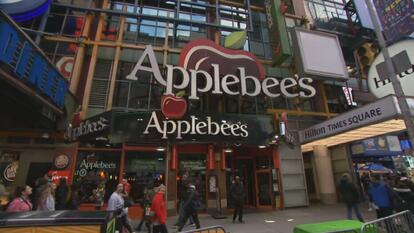 outside of Applebee's in Times Square